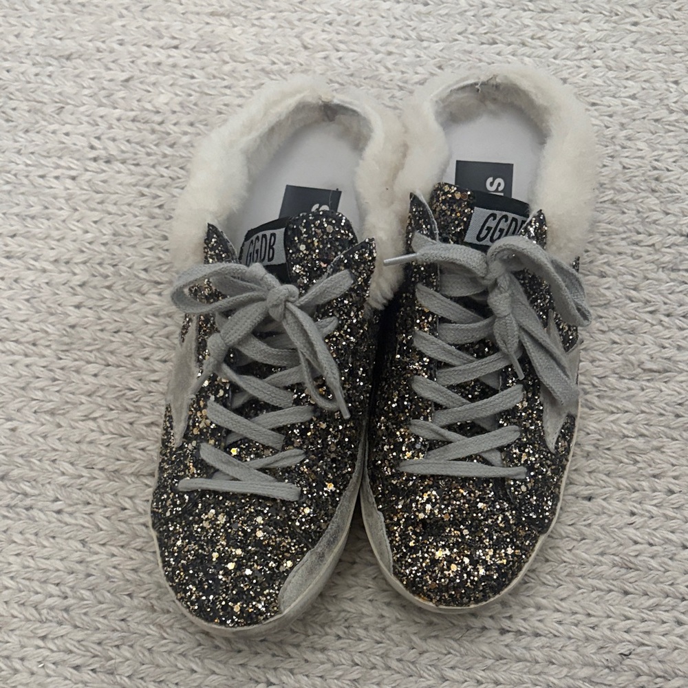 Golden Goose Black and Silver Glitter Sneakers